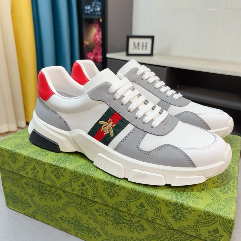 GG Men's ACE Sneaker White Grey Calfskin 523321