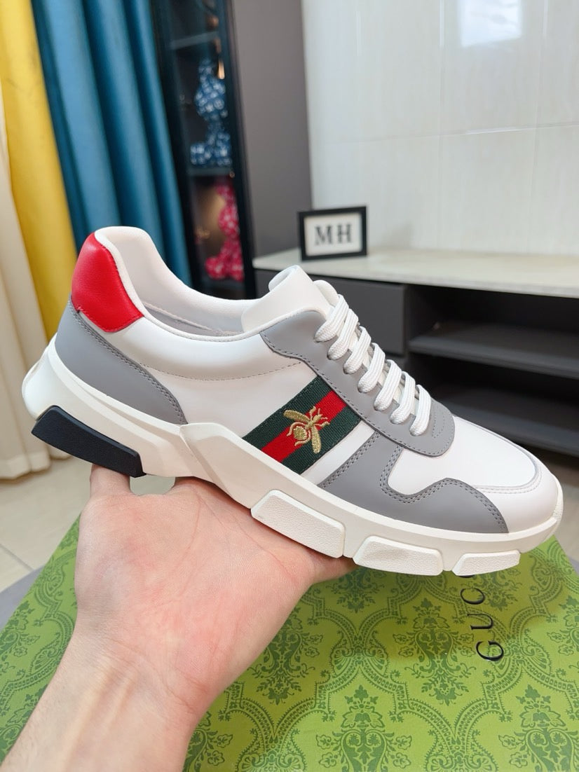 GG Men's ACE Sneaker White Grey Calfskin 523321