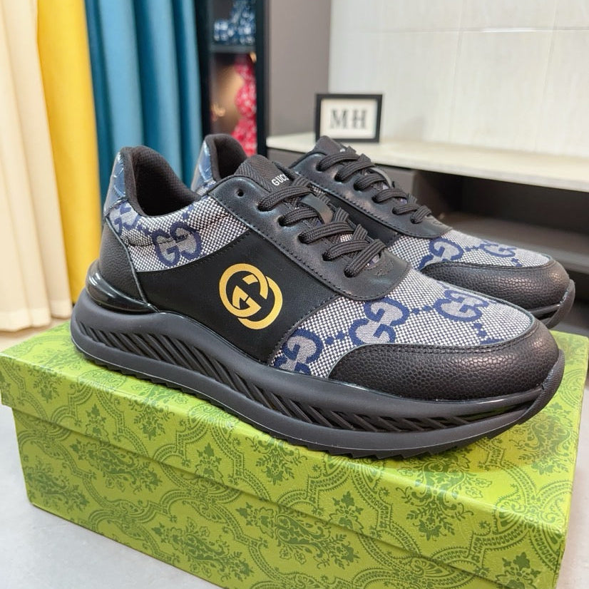 GG Men's Sneaker Black Blue Canvas Calfskin 523336