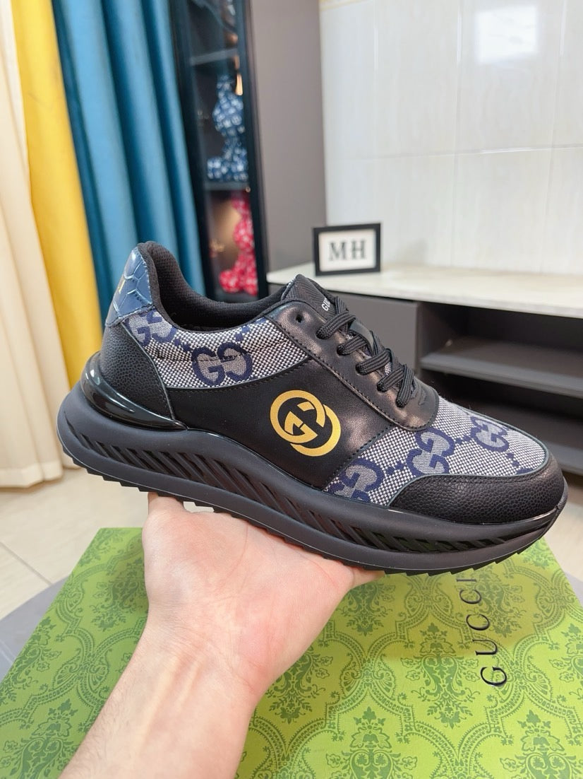 GG Men's Sneaker Black Blue Canvas Calfskin 523336