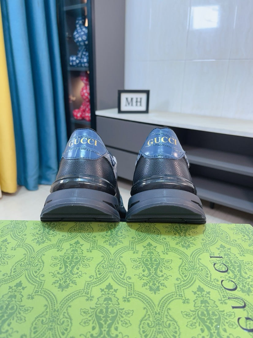 GG Men's Sneaker Black Blue Canvas Calfskin 523336