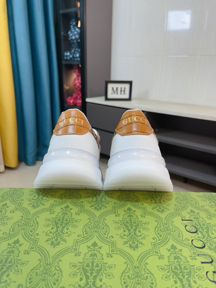 GG Men's Sneaker Brown White Canvas Calfskin 523337