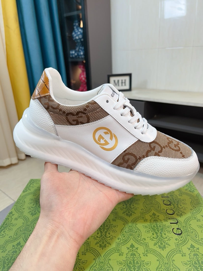 GG Men's Sneaker Brown White Canvas Calfskin 523337