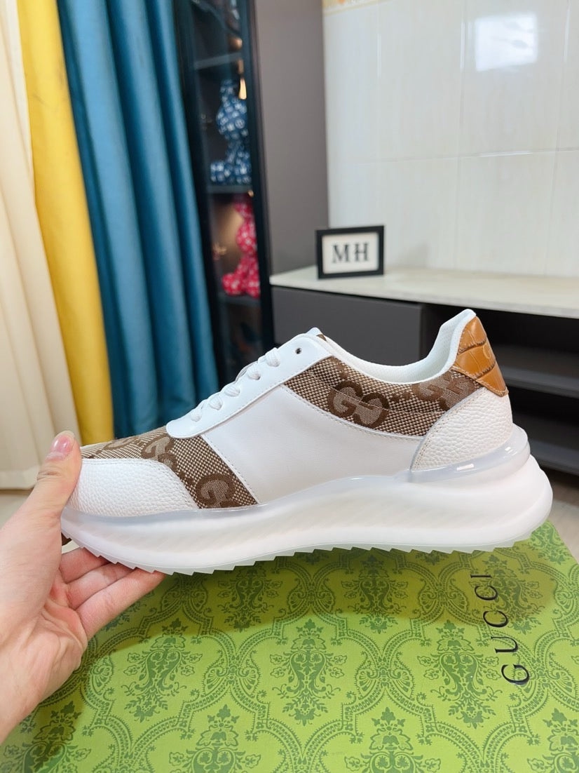 GG Men's Sneaker Brown White Canvas Calfskin 523337