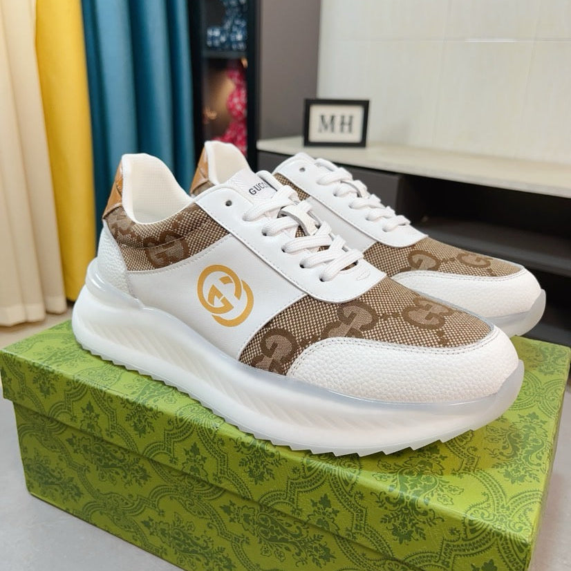 GG Men's Sneaker Brown White Canvas Calfskin 523337