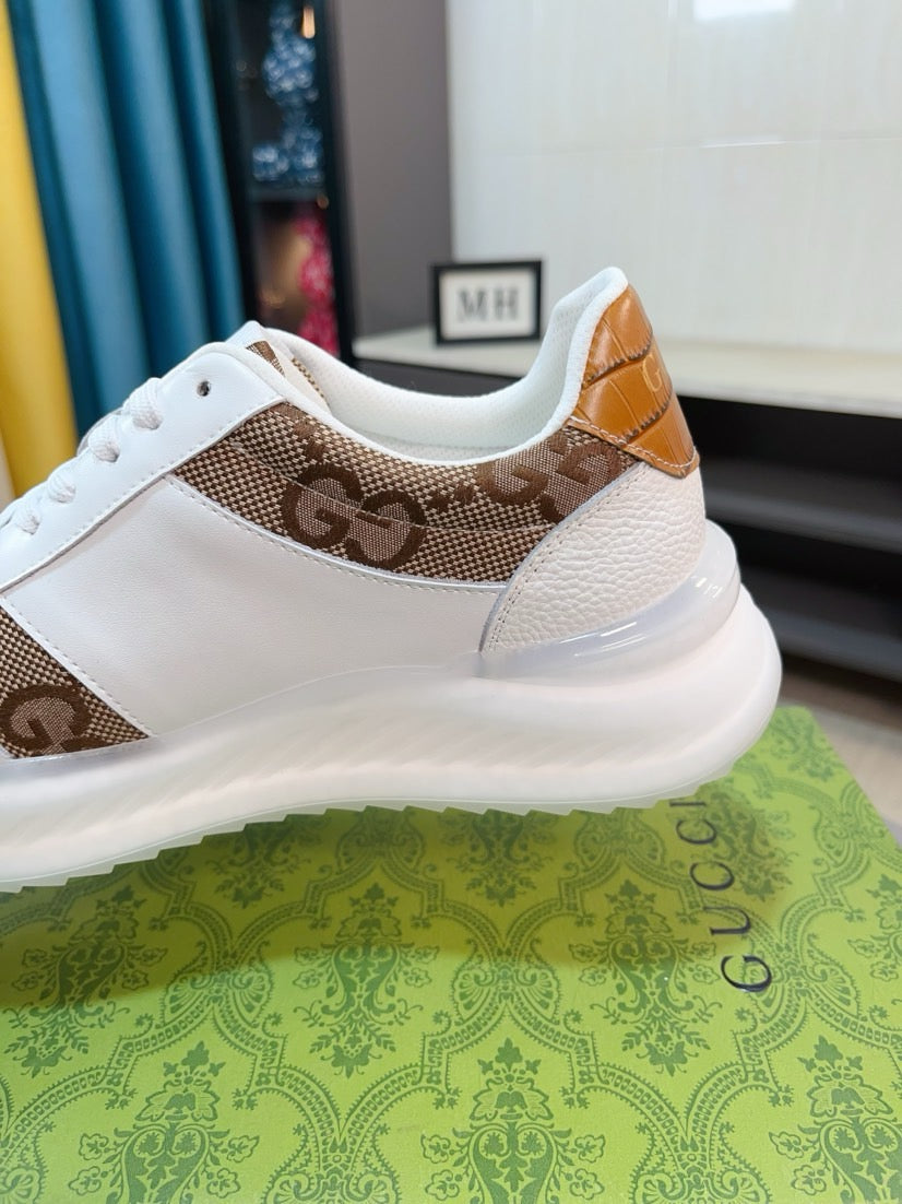 GG Men's Sneaker Brown White Canvas Calfskin 523337