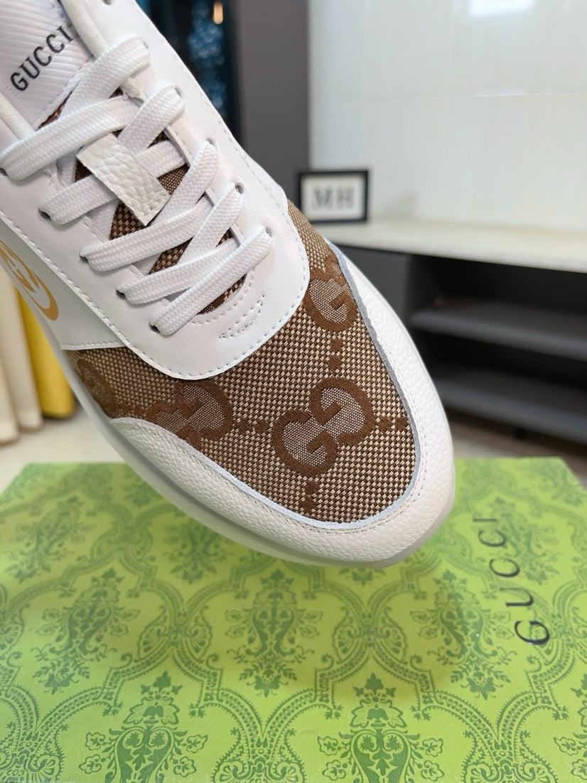 GG Men's Sneaker Brown White Canvas Calfskin 523337