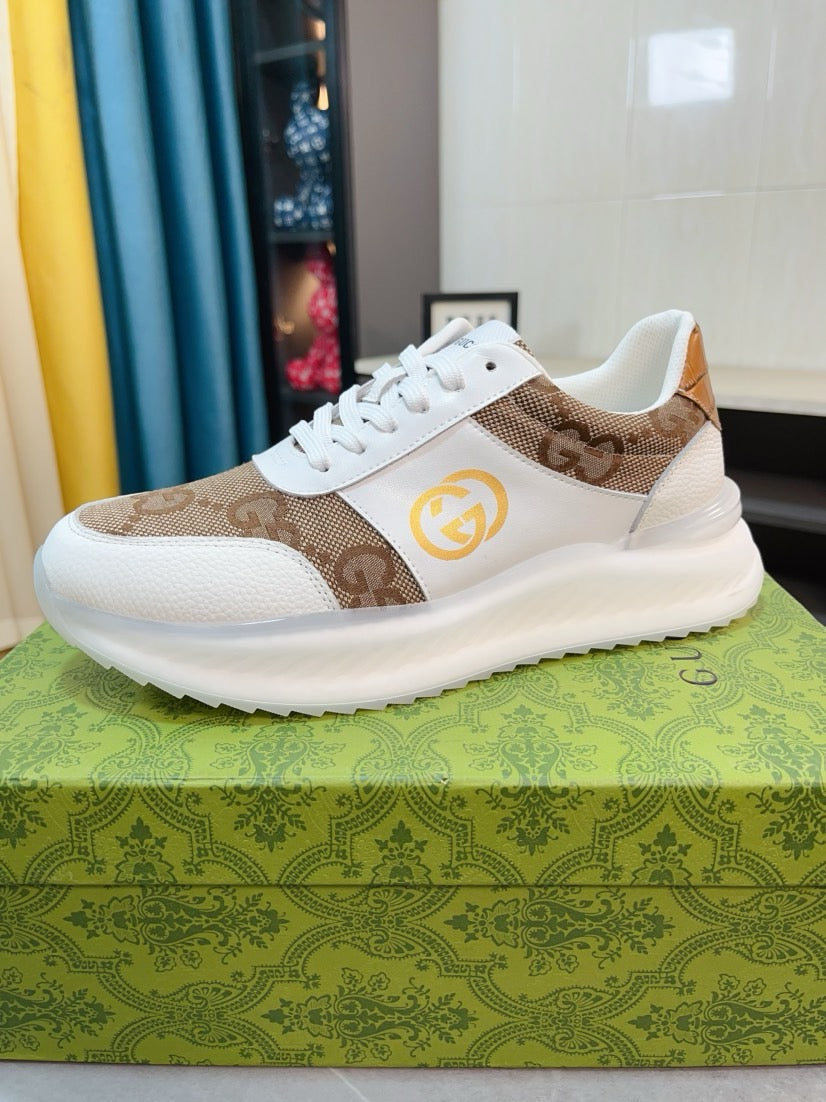 GG Men's Sneaker Brown White Canvas Calfskin 523337