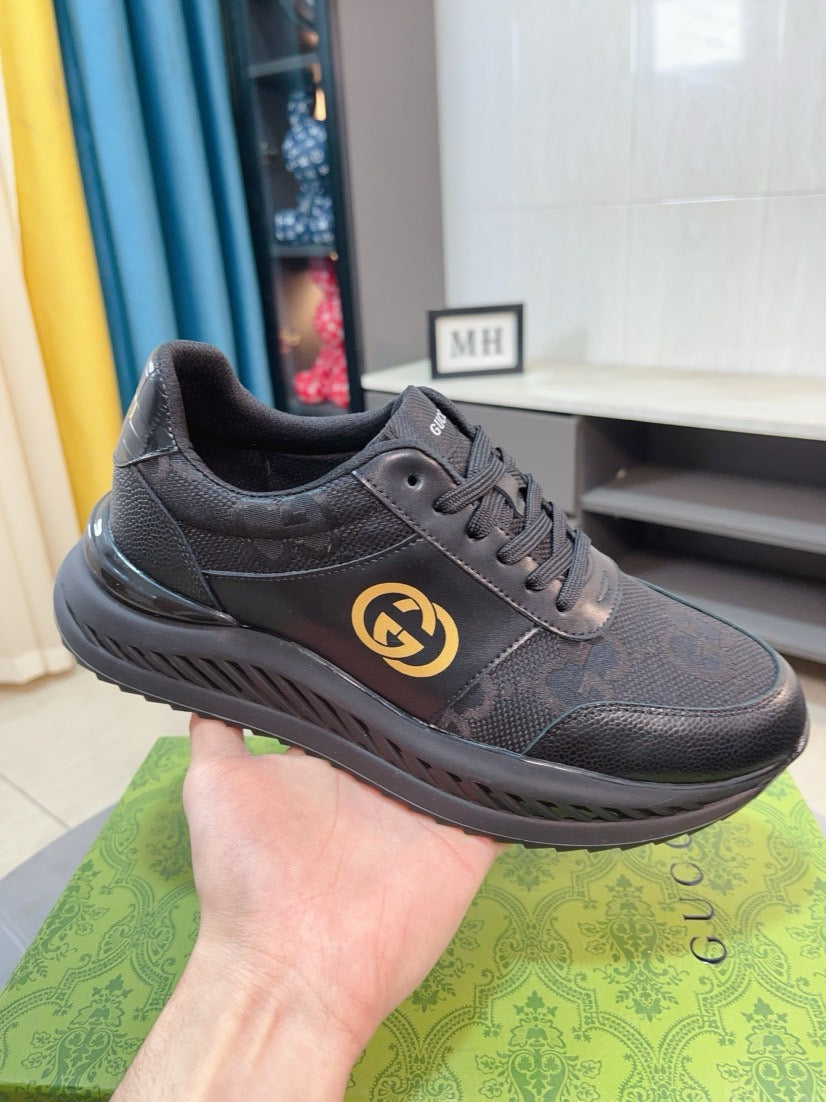 GG Men's Sneaker Black Canvas Calfskin 523338