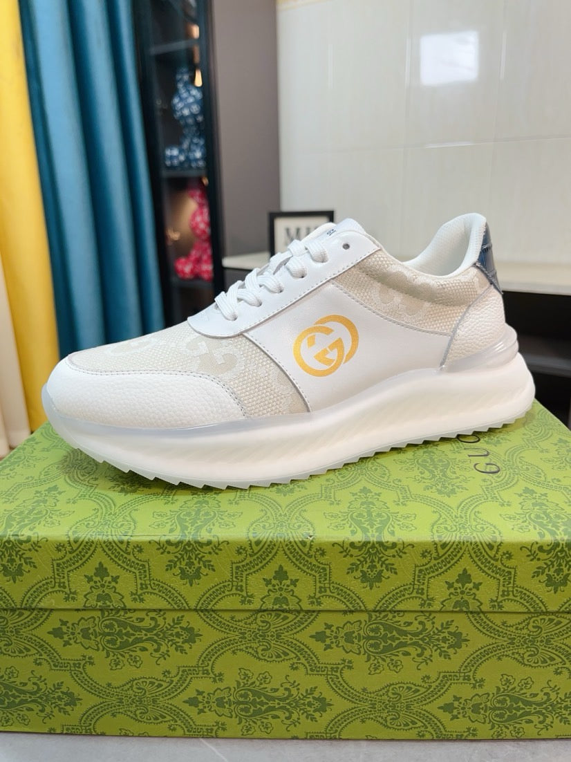 GG Men's Sneaker Beige White Canvas Calfskin 523339