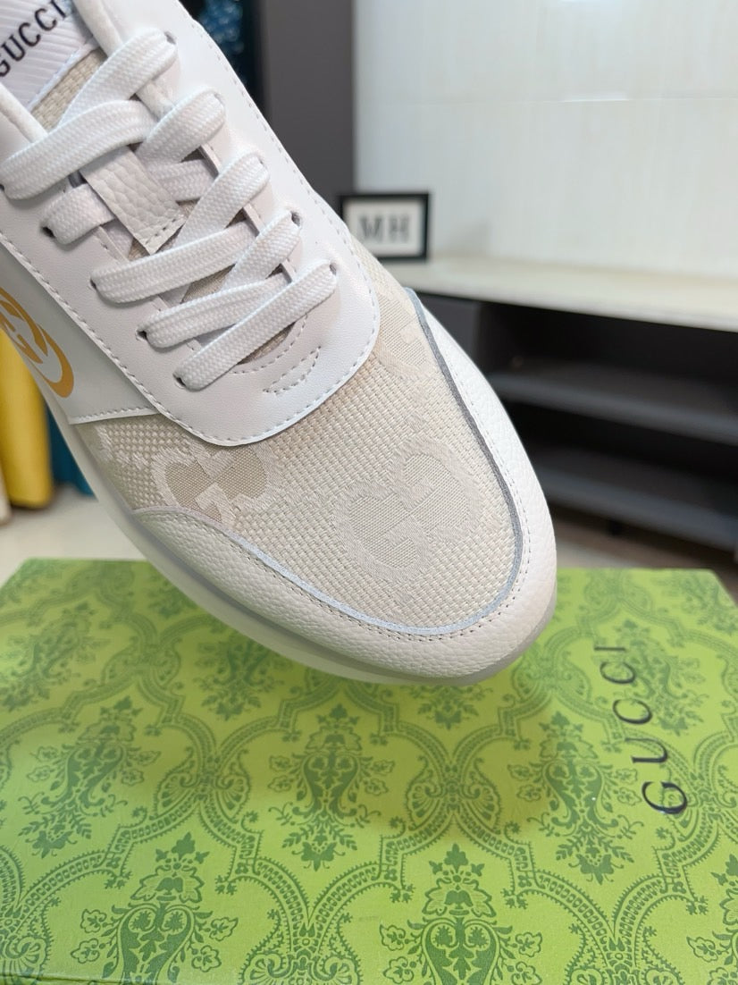 GG Men's Sneaker Beige White Canvas Calfskin 523339