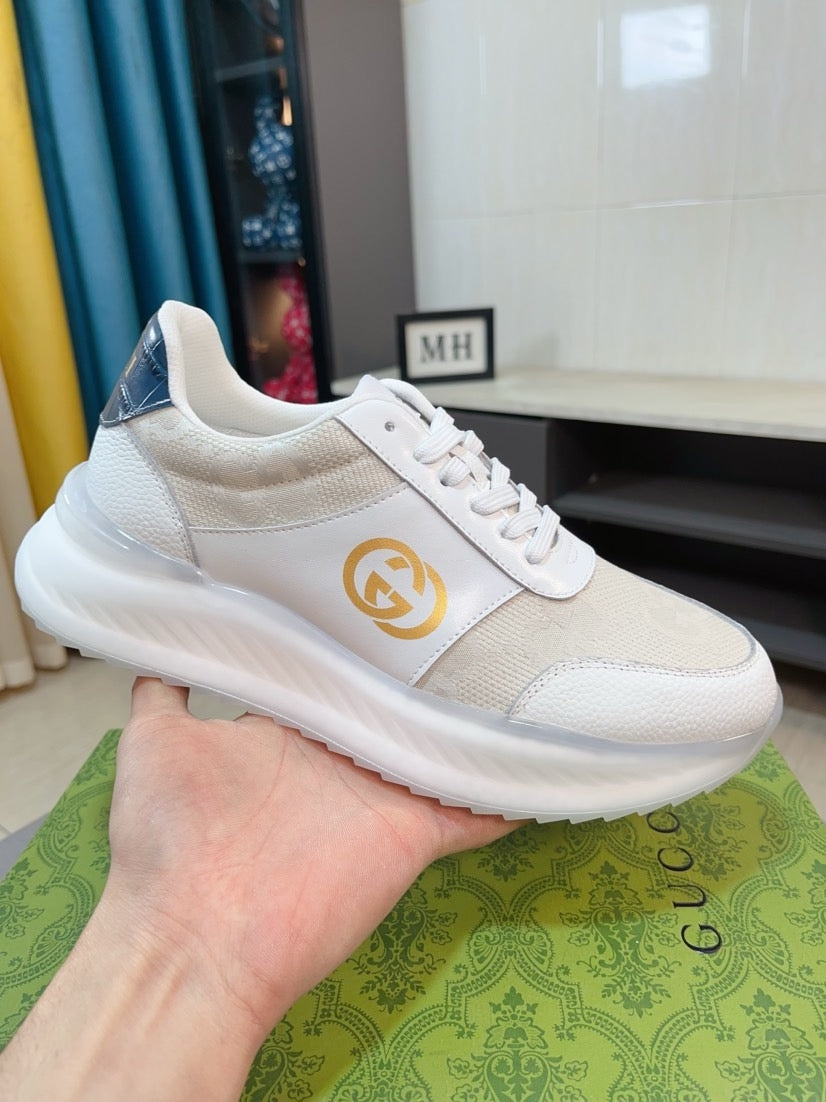 GG Men's Sneaker Beige White Canvas Calfskin 523339