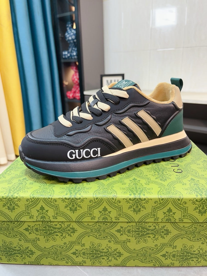 GG Men's Sneaker Black Beige Cowhide 523394