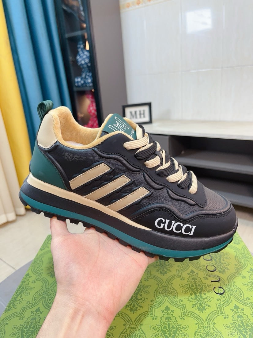 GG Men's Sneaker Black Beige Cowhide 523394