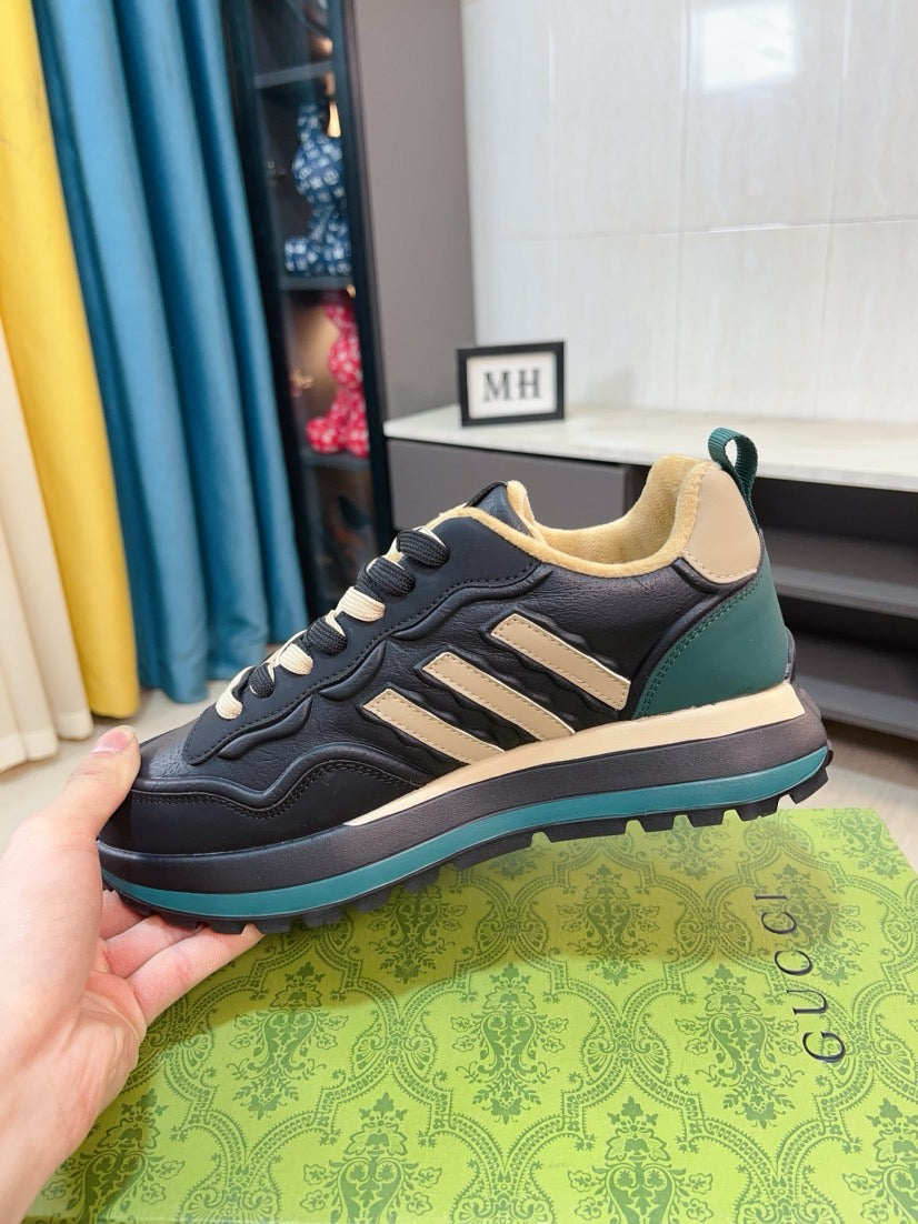 GG Men's Sneaker Black Beige Cowhide 523394