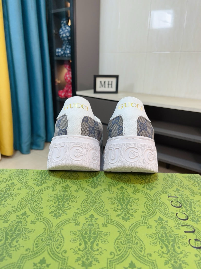 GG Men's Platform Sneaker White Blue Cowhide 523419