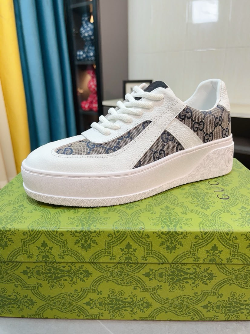 GG Men's Platform Sneaker White Blue Cowhide 523419
