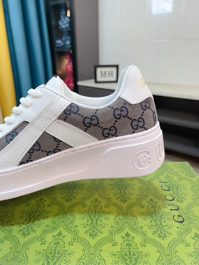 GG Men's Platform Sneaker White Blue Cowhide 523419