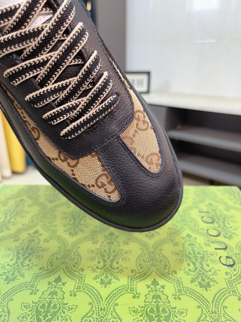 GG Men's Platform Sneaker Black Brown Cowhide 523420