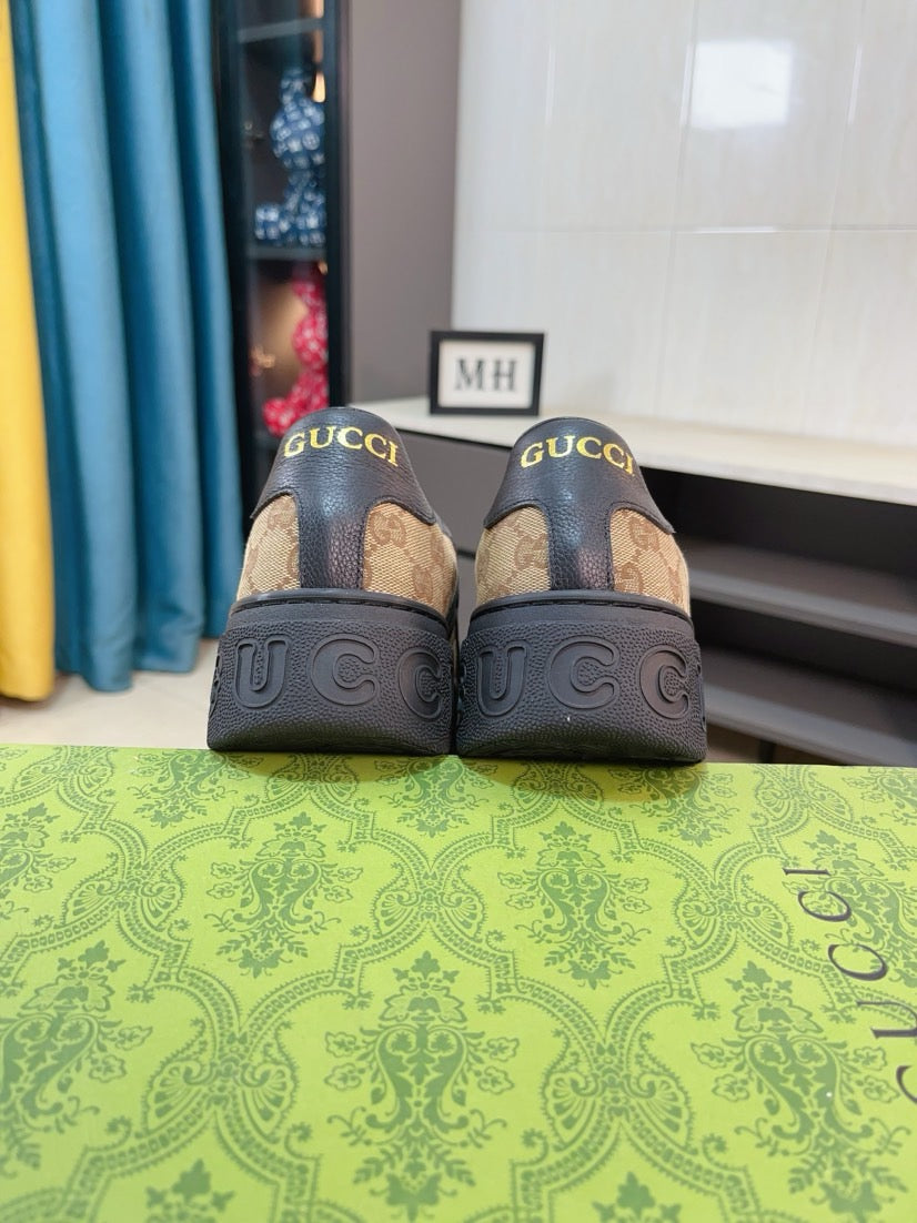 GG Men's Platform Sneaker Black Brown Cowhide 523420