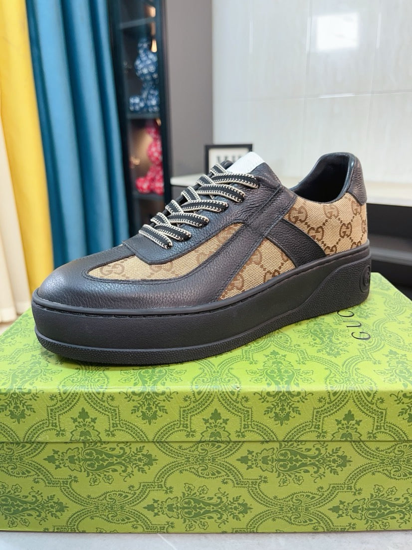GG Men's Platform Sneaker Black Brown Cowhide 523420