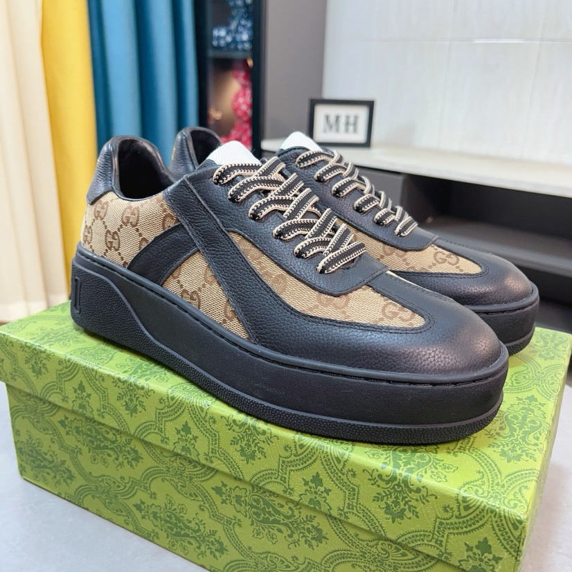 GG Men's Platform Sneaker Black Brown Cowhide 523420