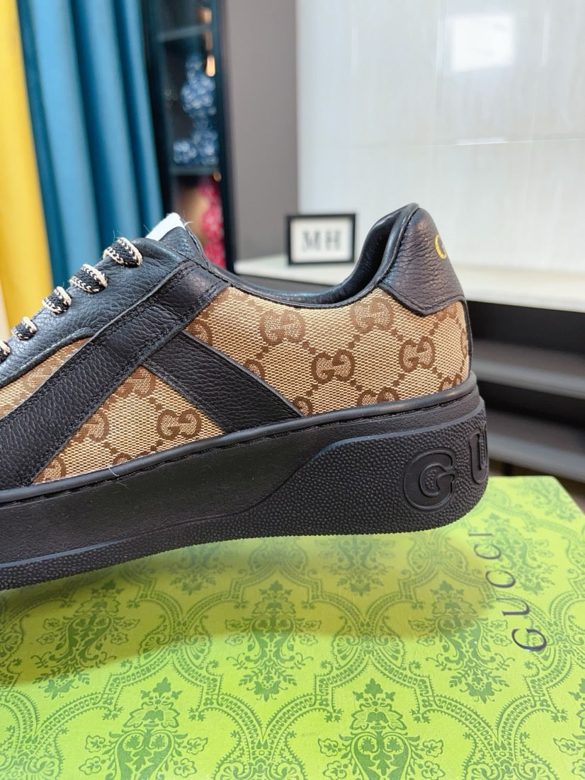 GG Men's Platform Sneaker Black Brown Cowhide 523420