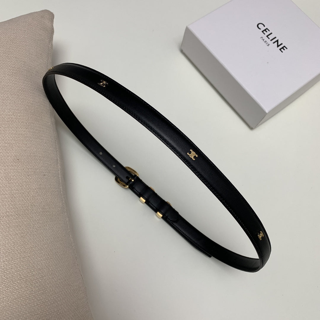 CL MINI 18 MM WESTERN BELT IN BLACK CALFSKIN GOLD HARDWARE