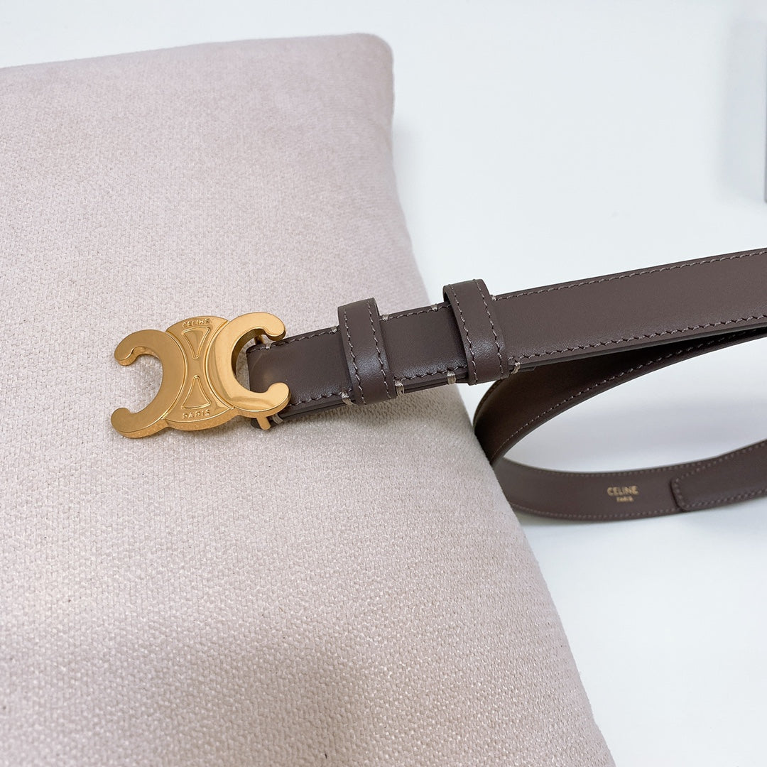 CL MEDIUM 25 MM TRIOMPHE BELT IN CHOCOLATE BROWN LEATHER GOLD HARDWARE