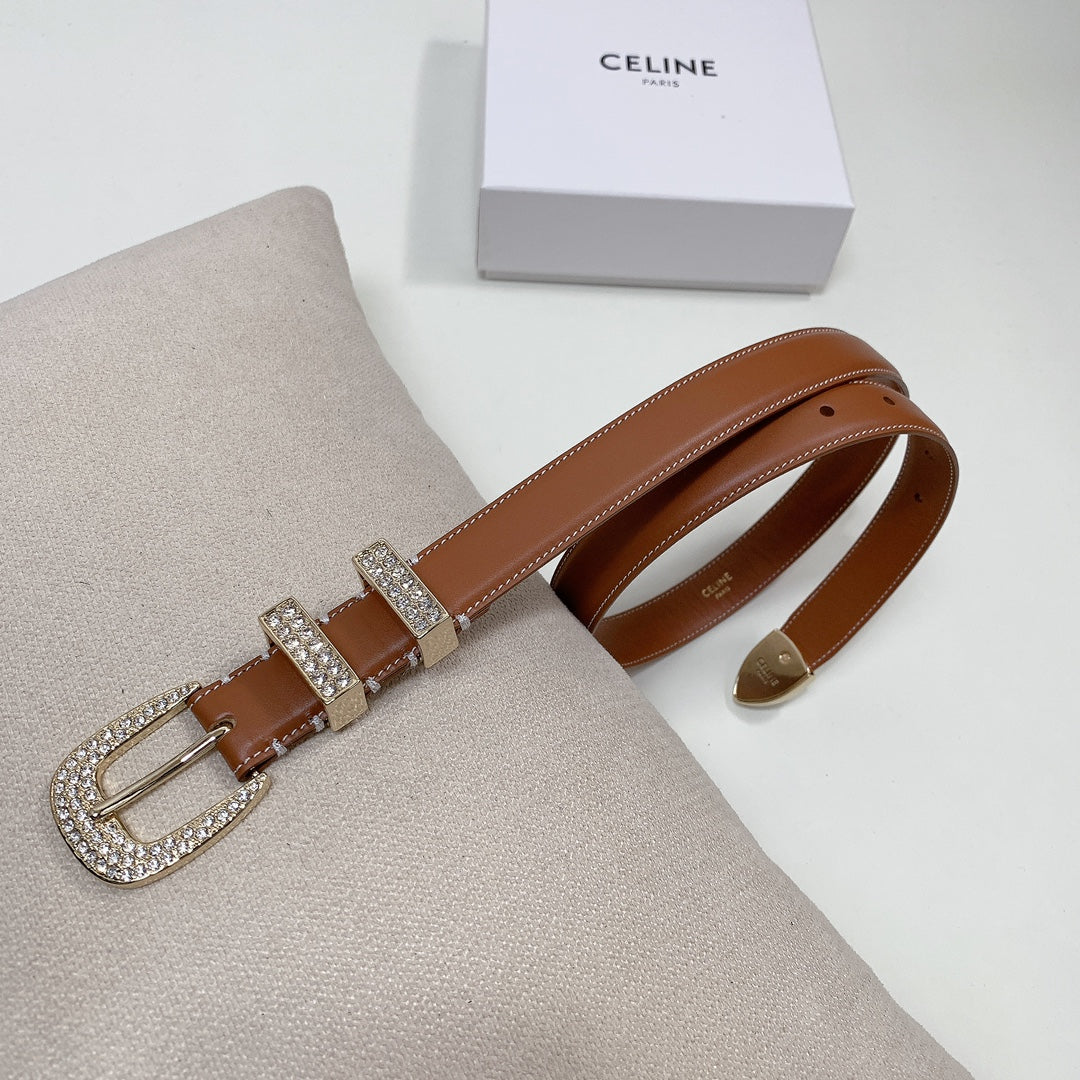CL 25 MM MARCO BELT WITH STRASS IN BRONZE BROWN CALFSKIN GOLD HARDWARE