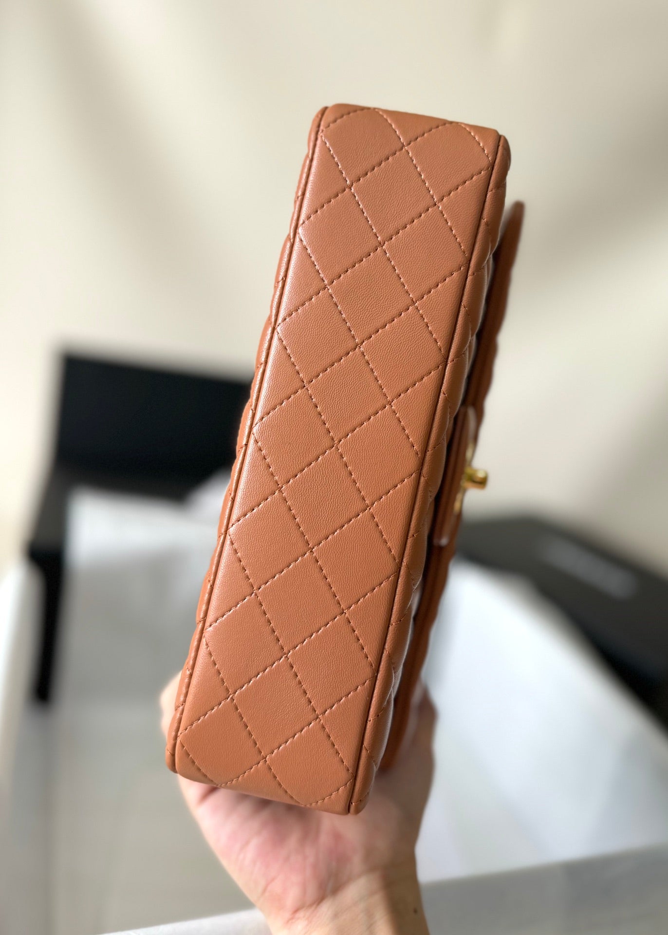 flap bag medium 25 brown lambskin gold hardware