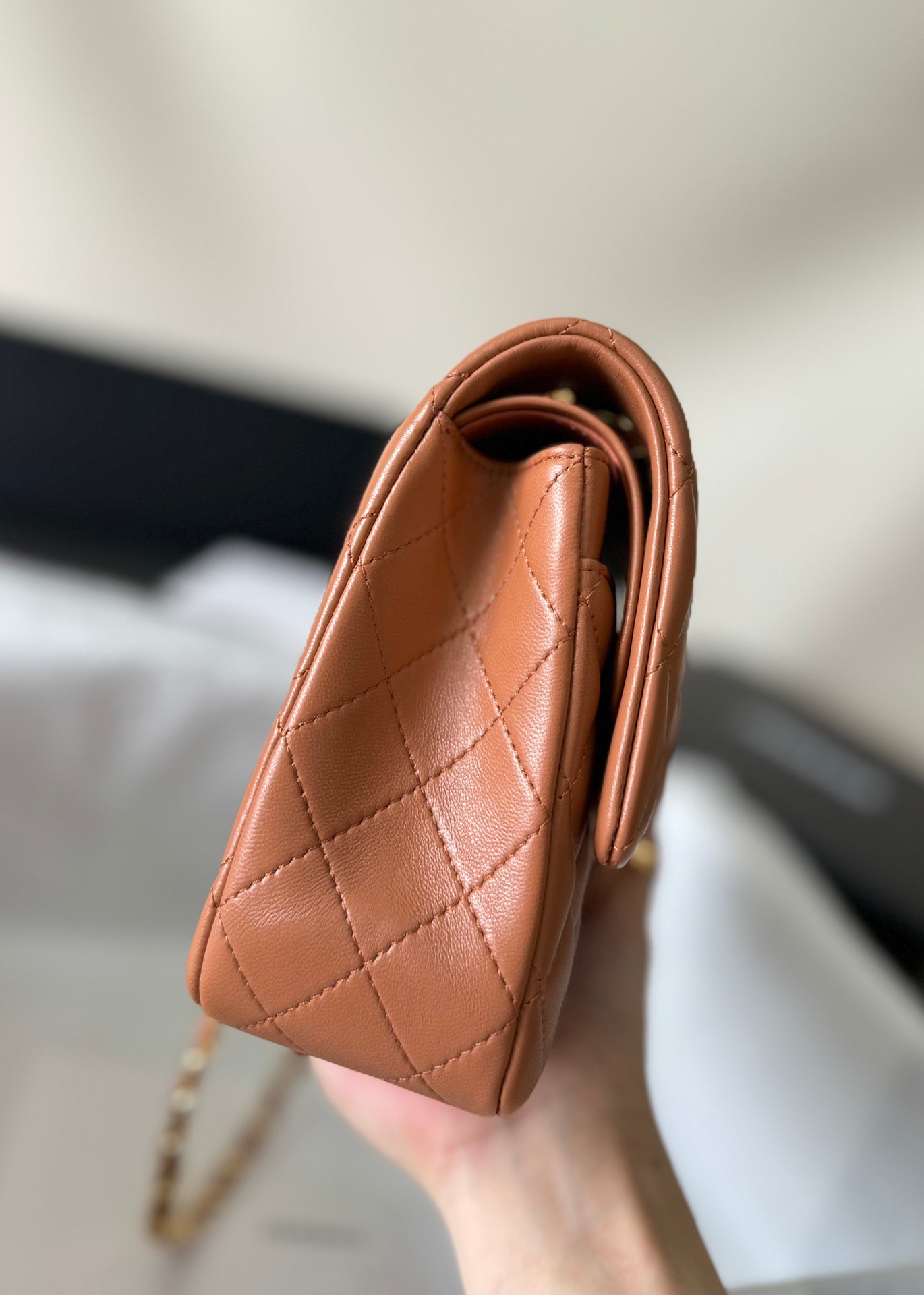 flap bag medium 25 brown lambskin gold hardware