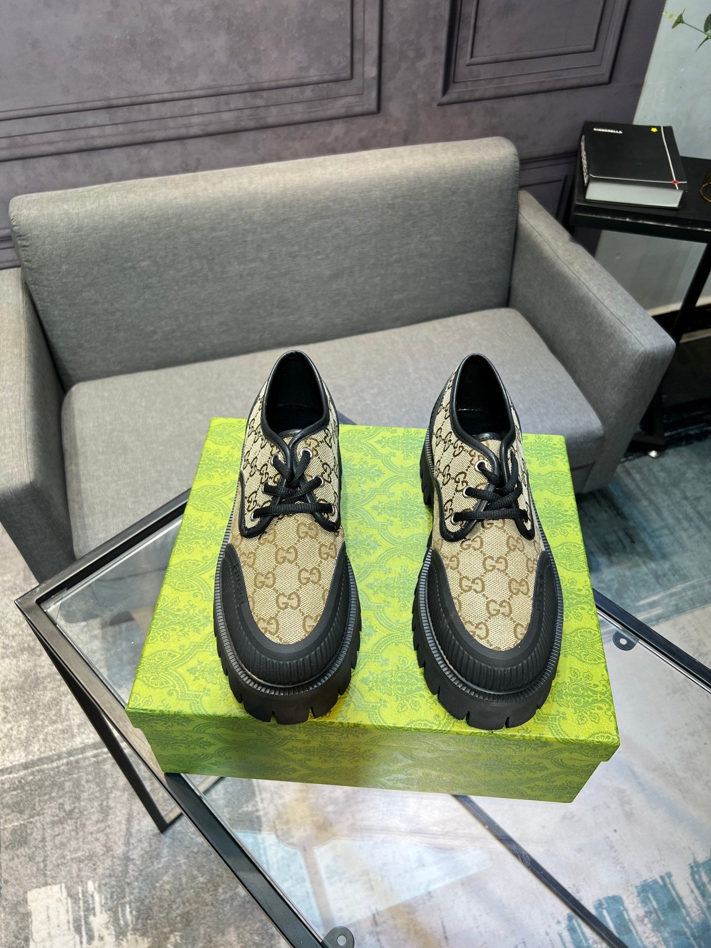 GG Men's 25 Maxi GG Lace up Sneaker Brown Black Cowhide