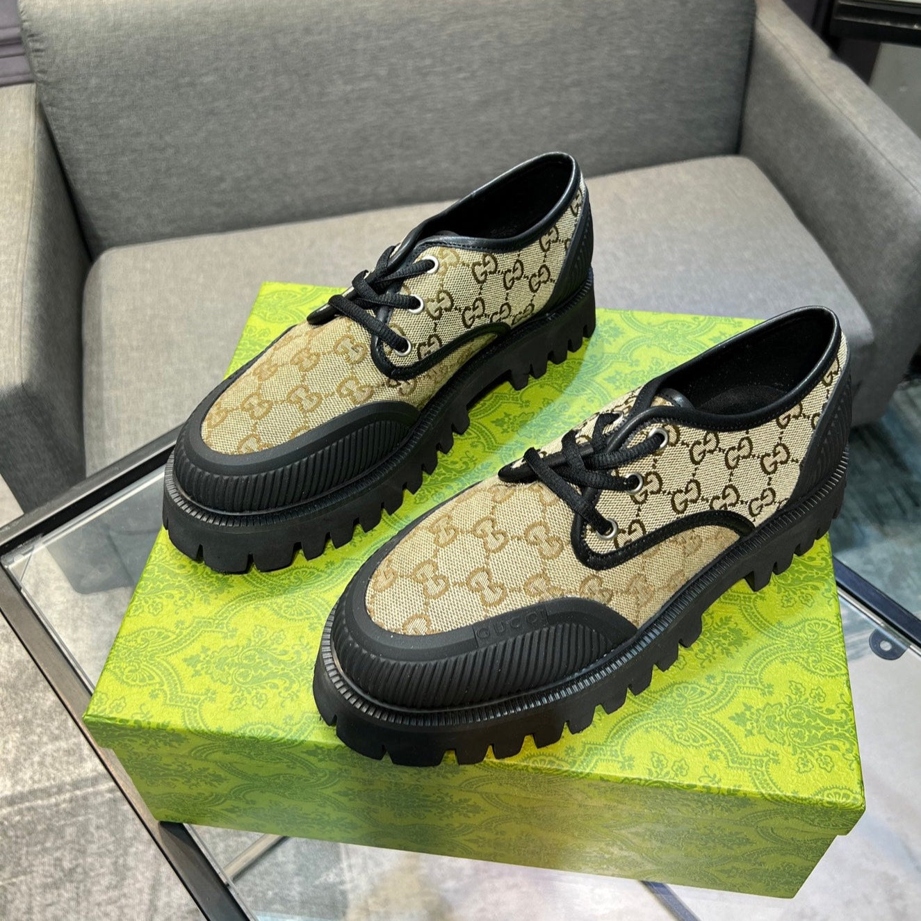 GG Men's 25 Maxi GG Lace up Sneaker Brown Black Cowhide