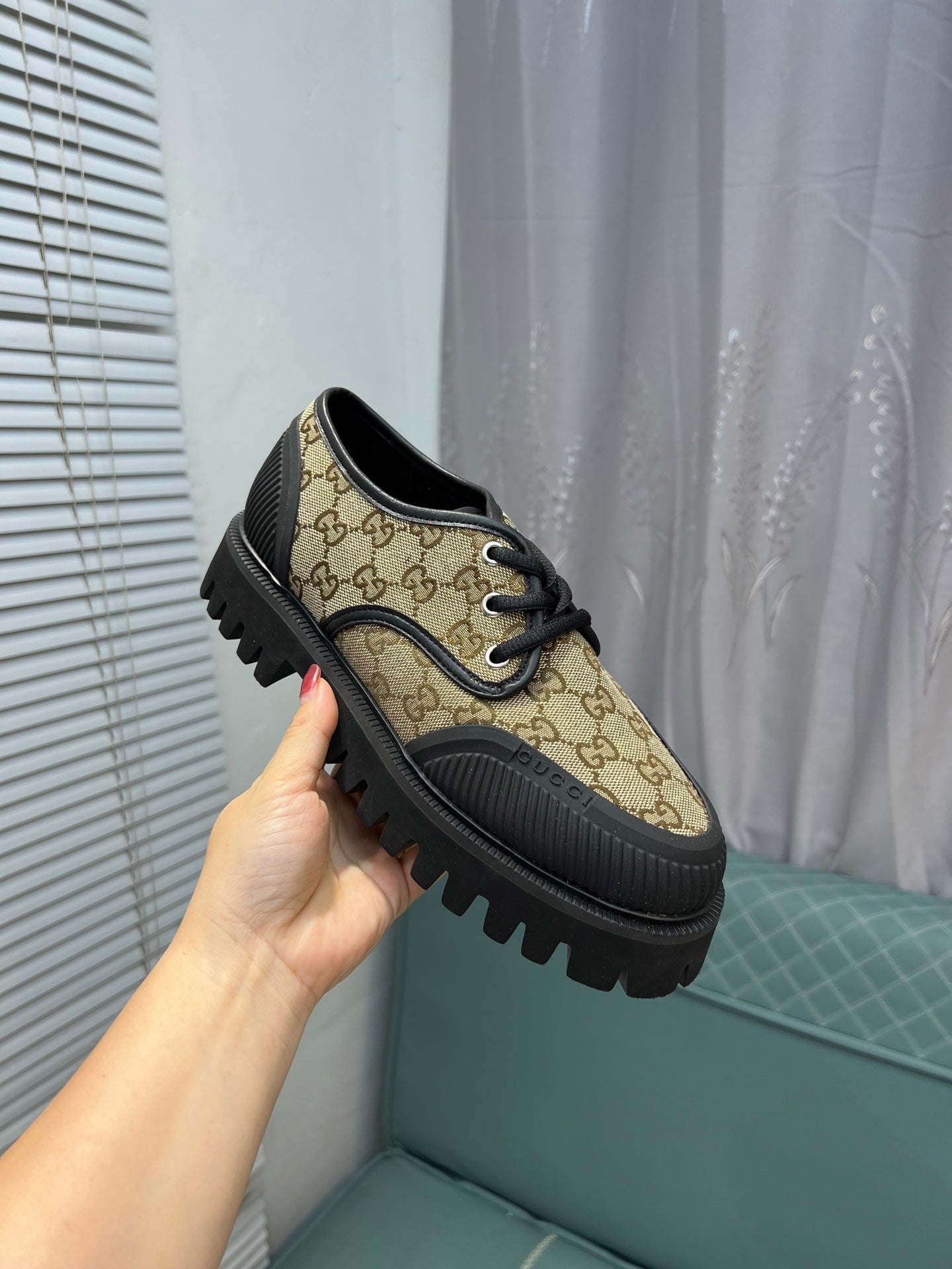 GG Men's 25 Maxi GG Lace up Sneaker Brown Black Cowhide