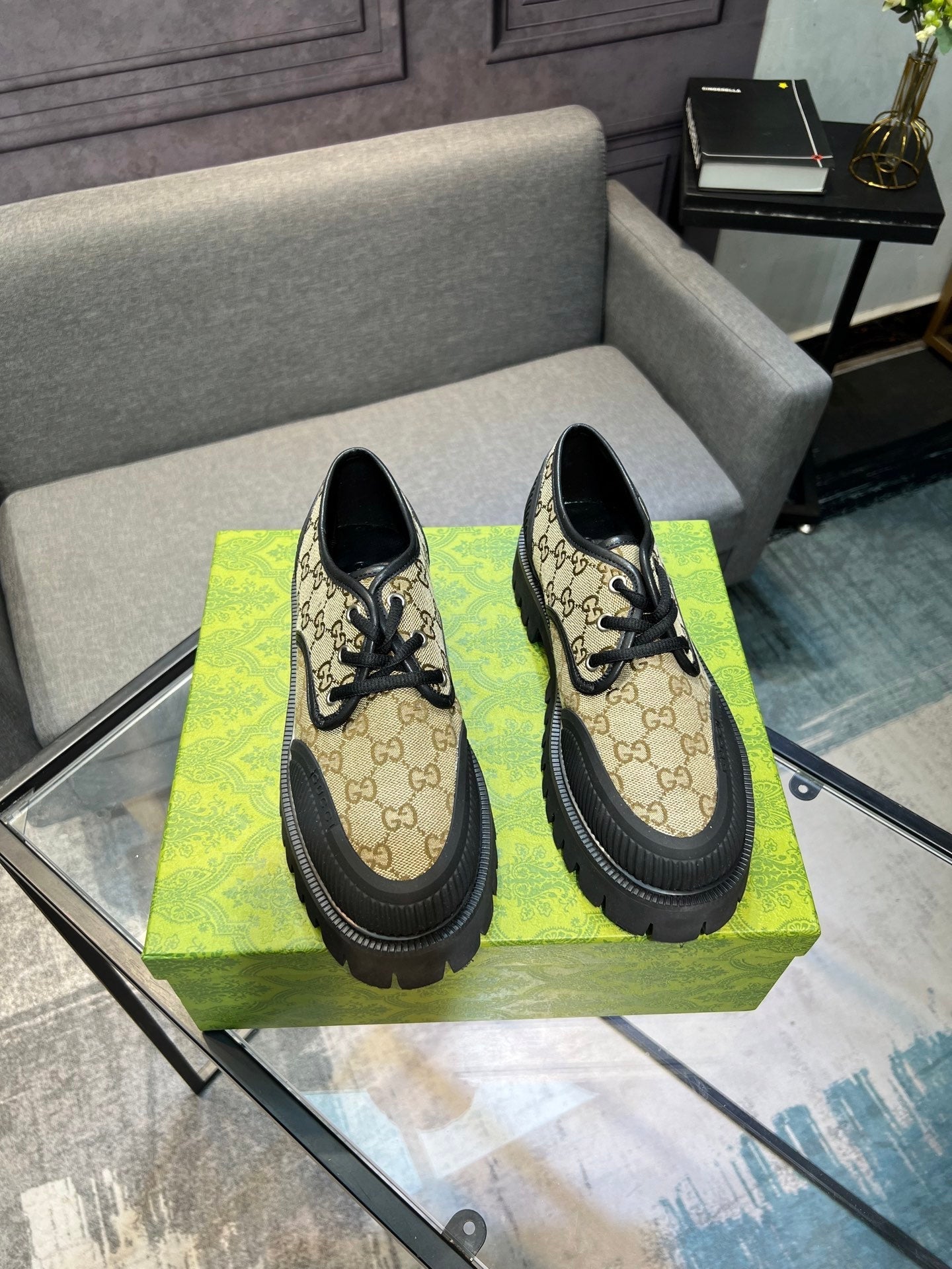 GG Men's 25 Maxi GG Lace up Sneaker Brown Black Cowhide