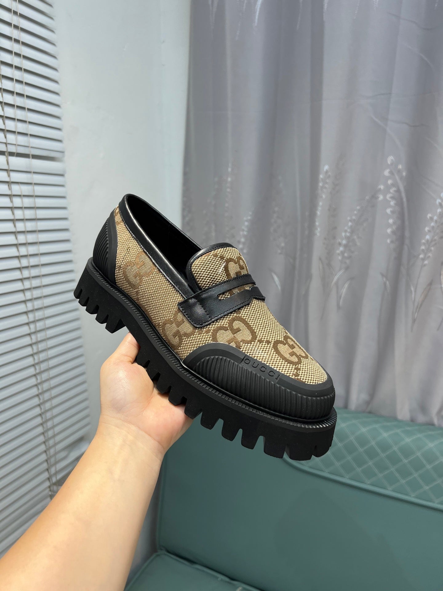 GG Men's 25 Maxi GG Loafer Brown Black Canvas 720786