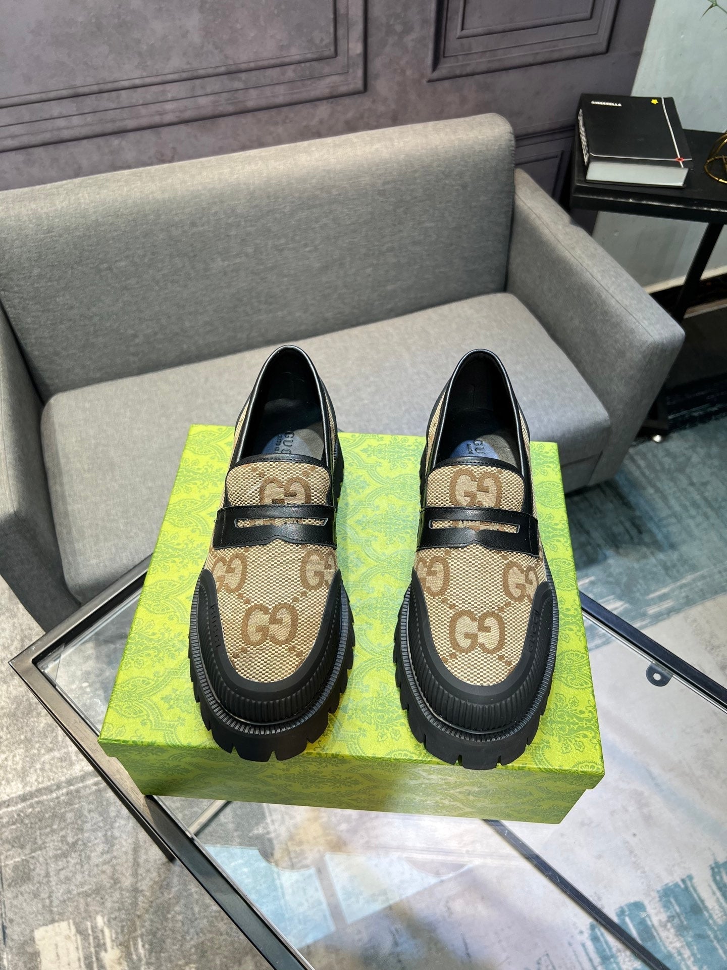 GG Men's 25 Maxi GG Loafer Brown Black Canvas 720786