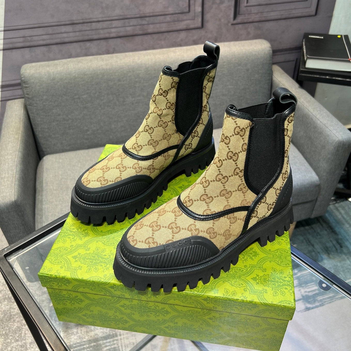 GG Men's 25 Chelsea Boots Black Brown Canvas 720789