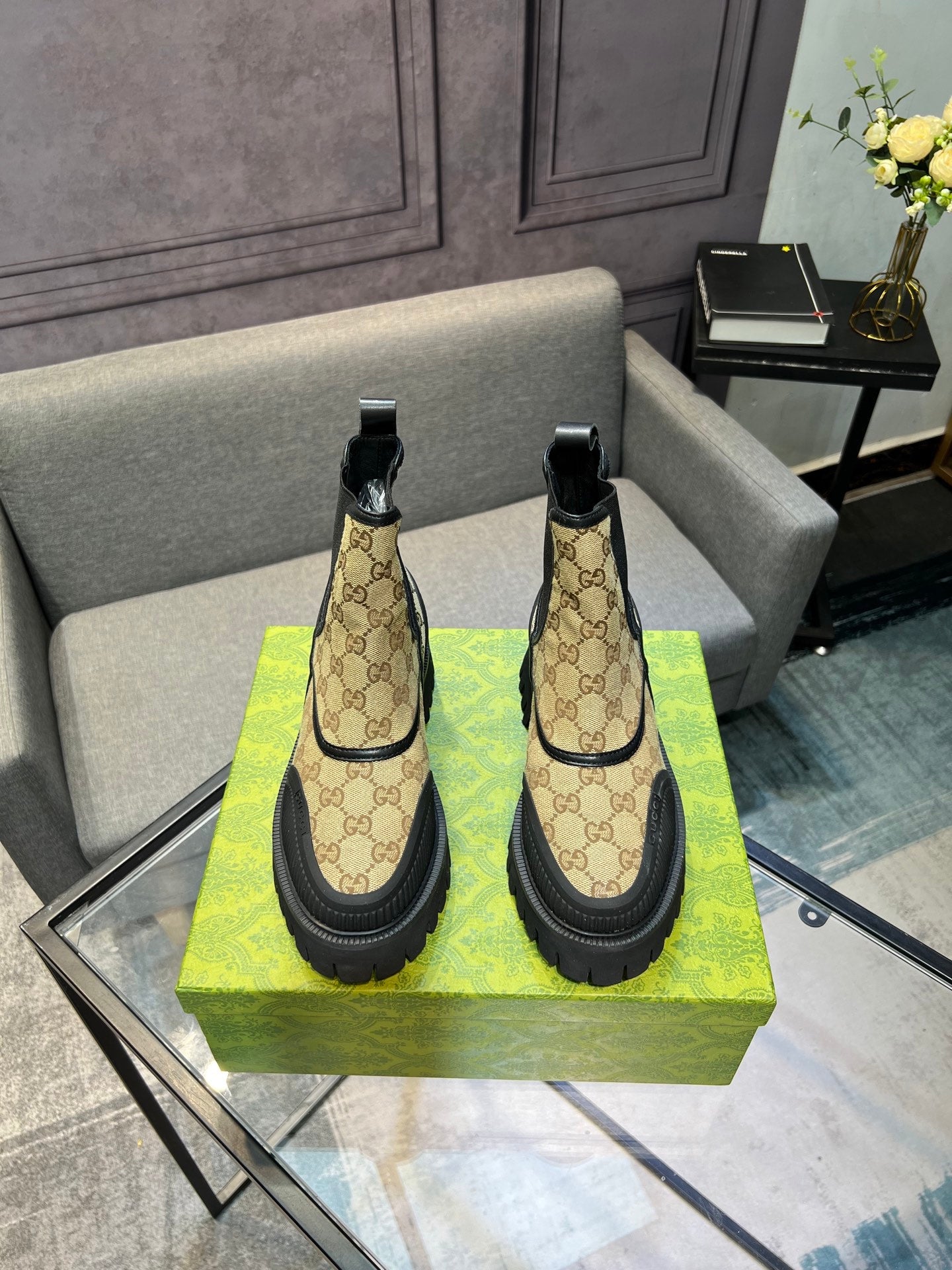 GG Men's 25 Chelsea Boots Black Brown Canvas 720789