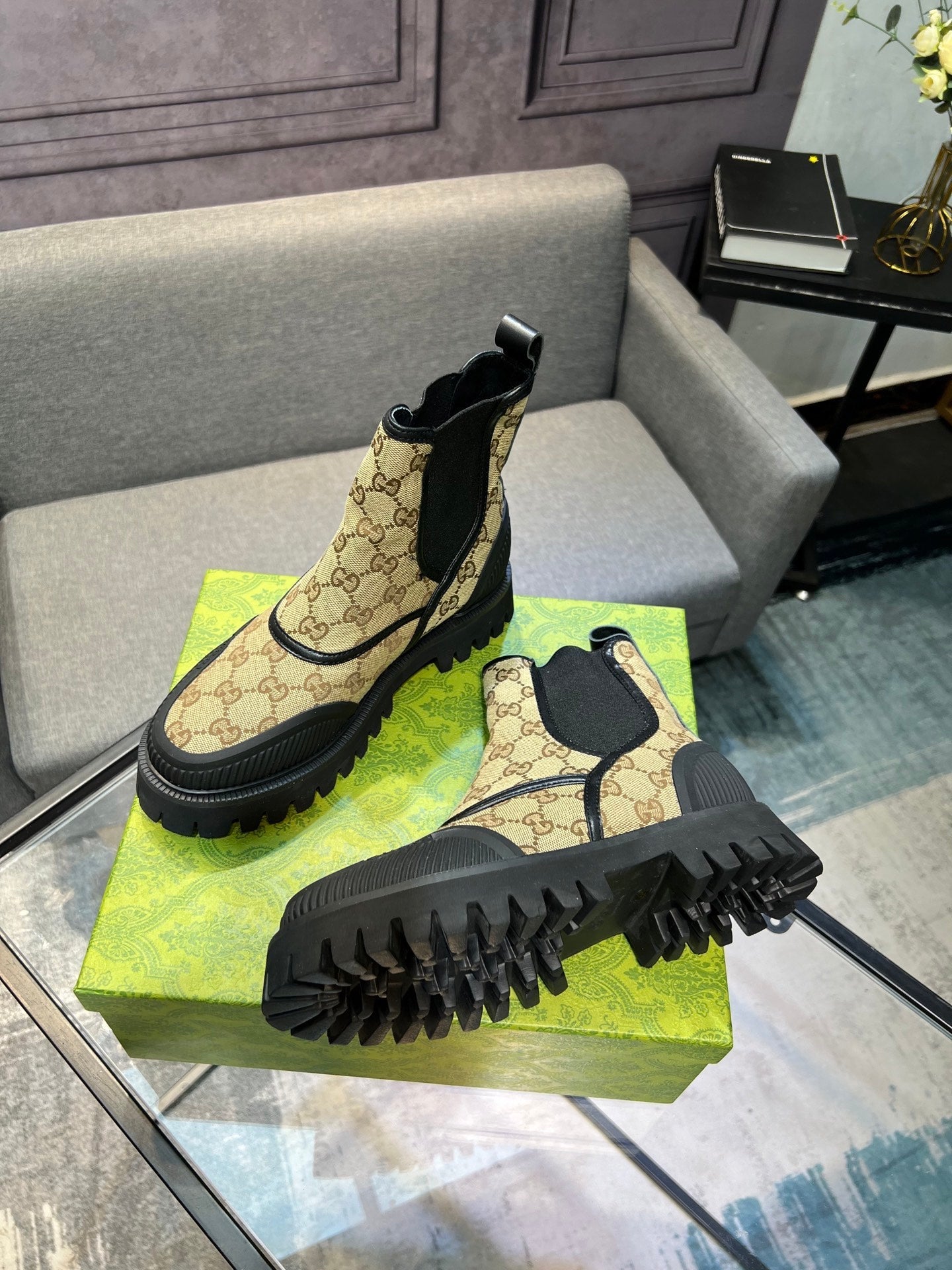 GG Men's 25 Chelsea Boots Black Brown Canvas 720789