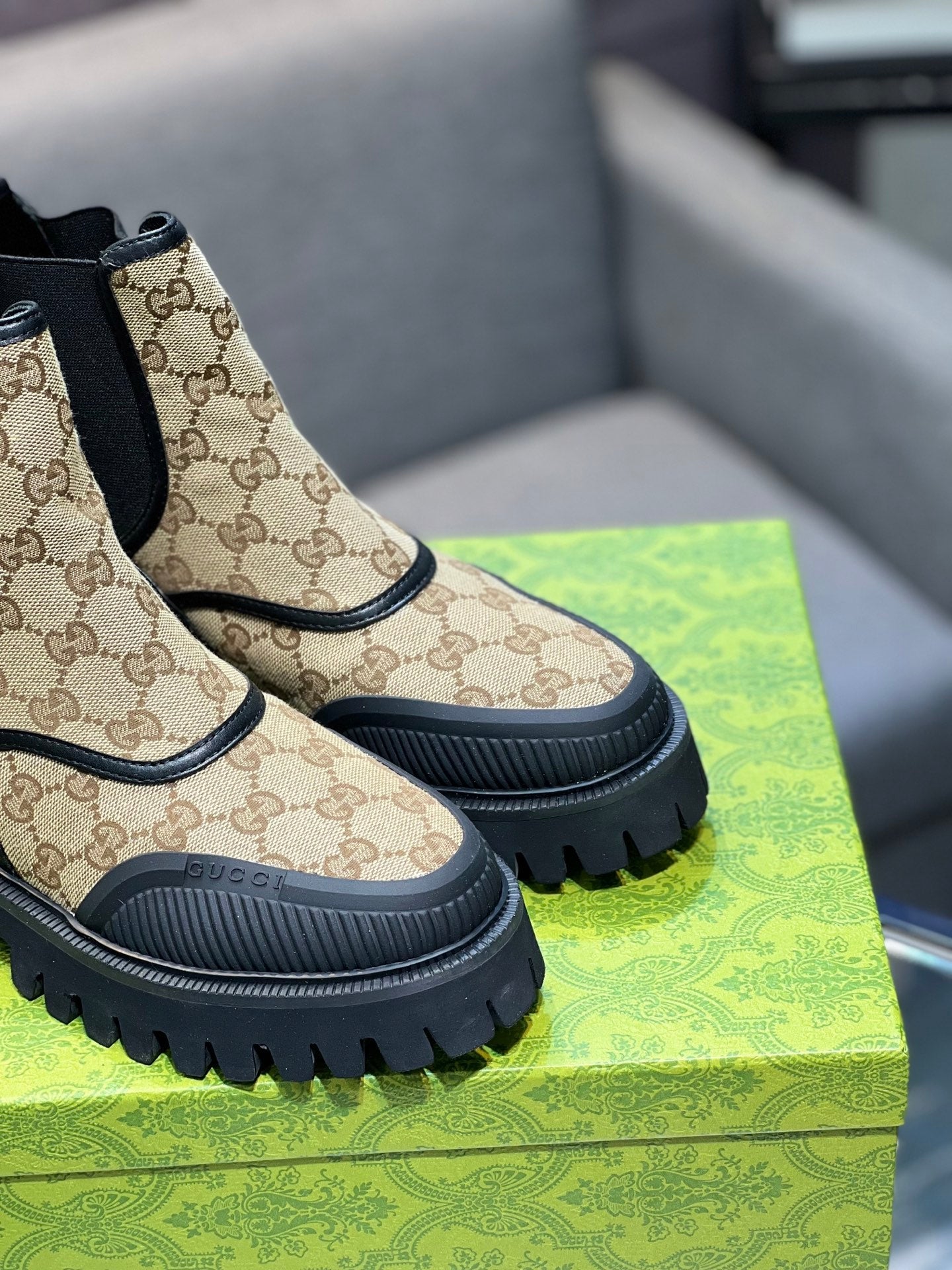 GG Men's 25 Chelsea Boots Black Brown Canvas 720789