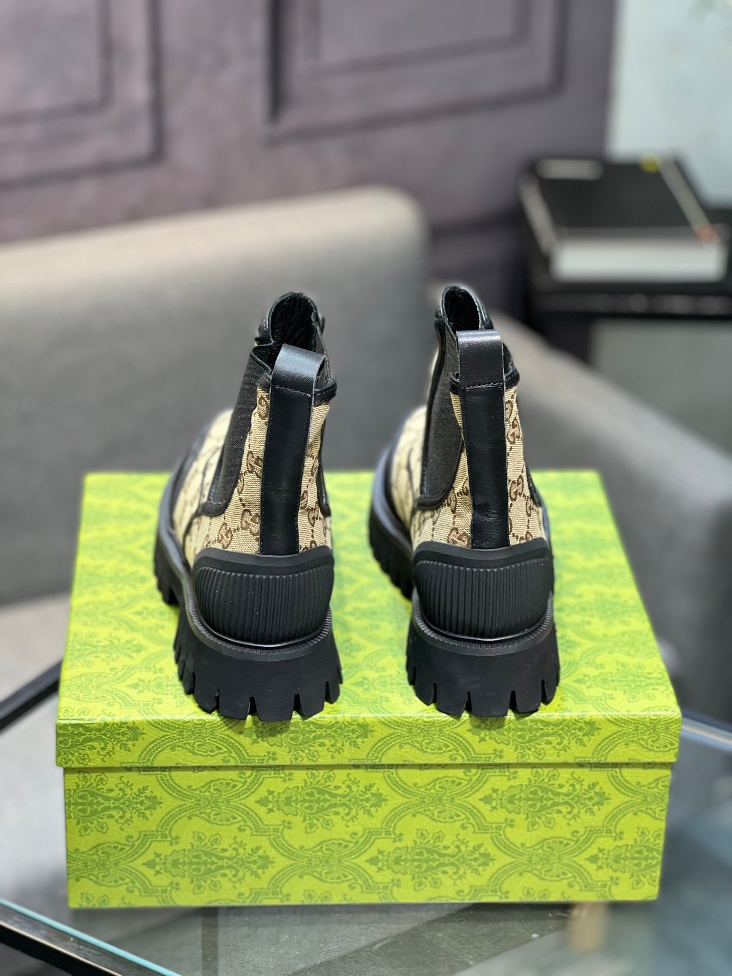 GG Men's 25 Chelsea Boots Black Brown Canvas 720789