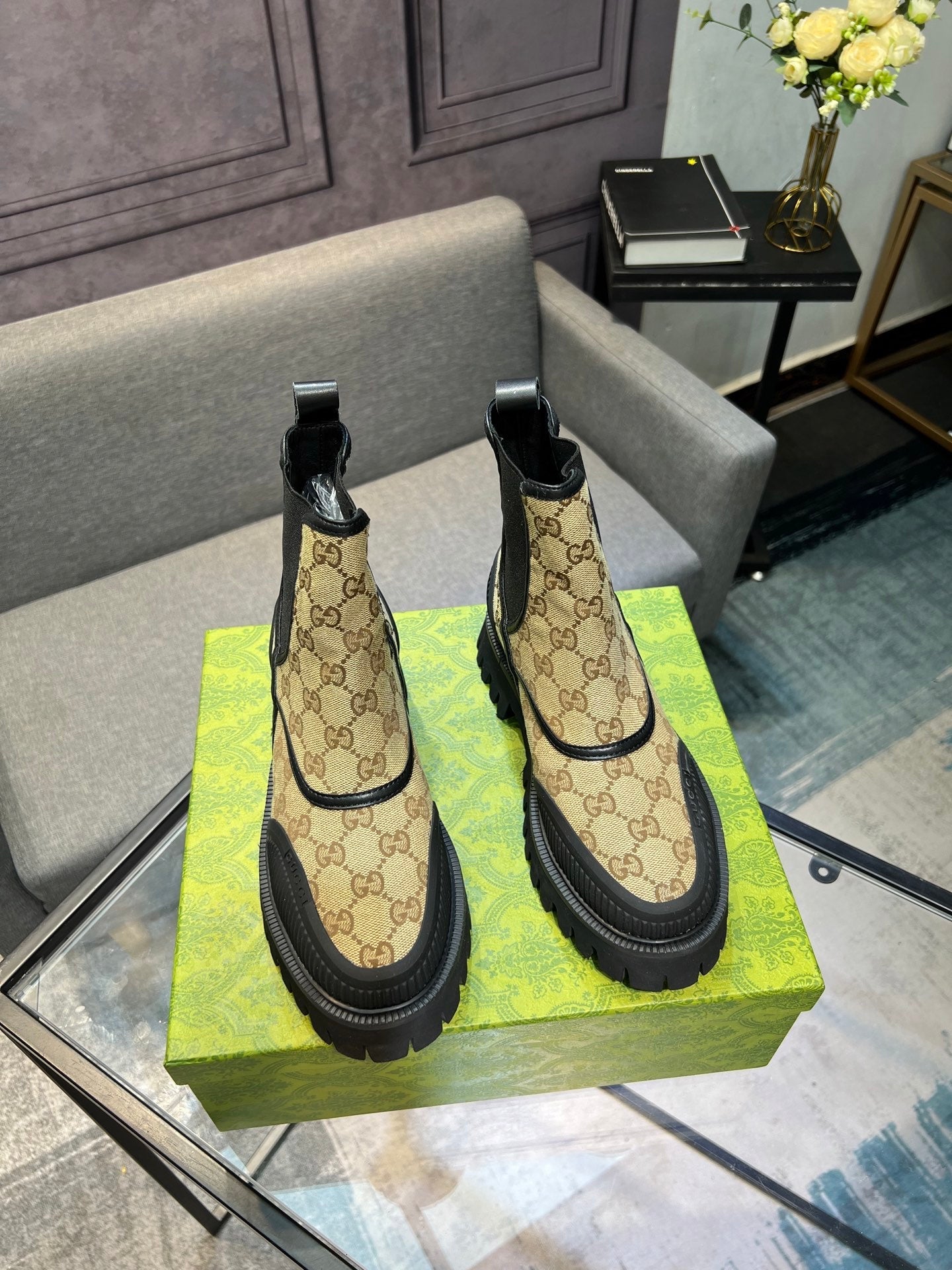 GG Men's 25 Chelsea Boots Black Brown Canvas 720789