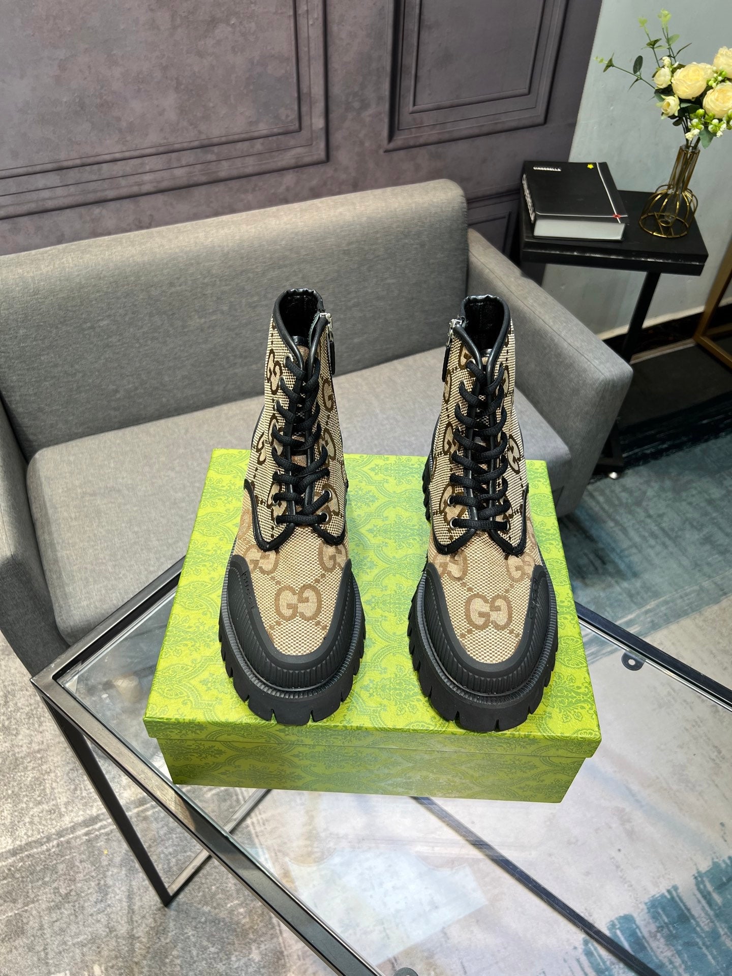 GG Men's 25 Lace up Boot Black Brown Canvas 720790