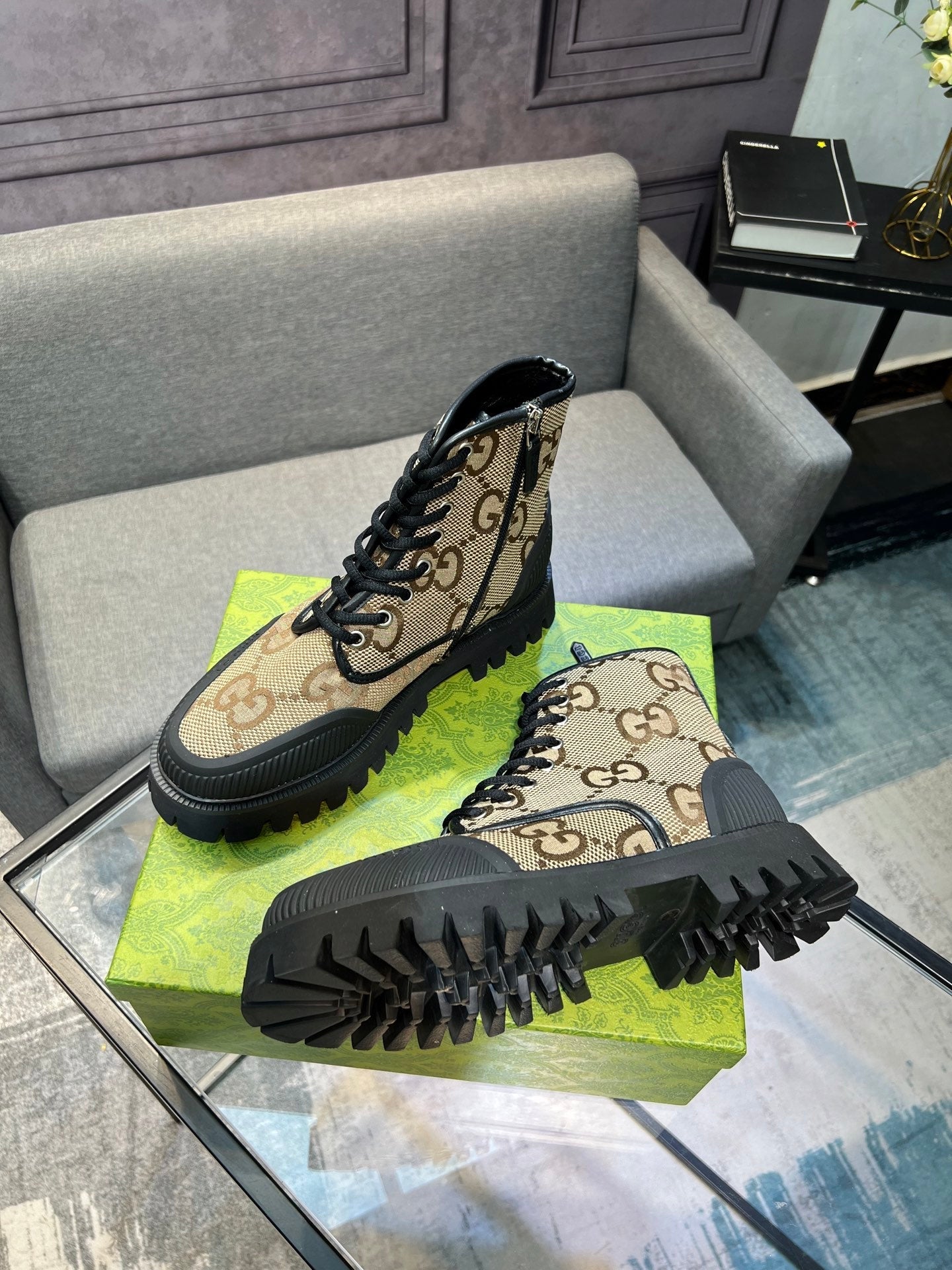 GG Men's 25 Lace up Boot Black Brown Canvas 720790