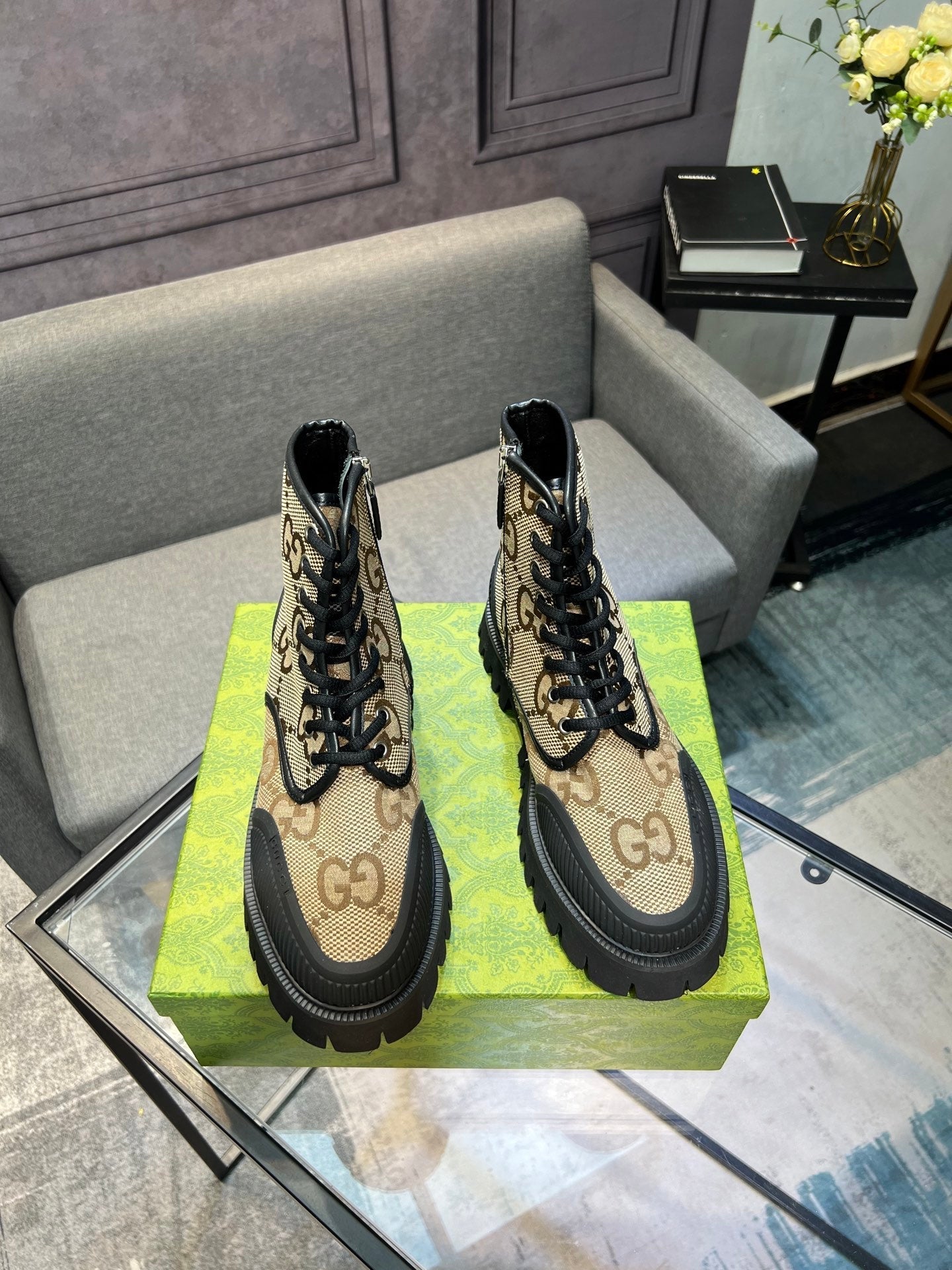 GG Men's 25 Lace up Boot Black Brown Canvas 720790