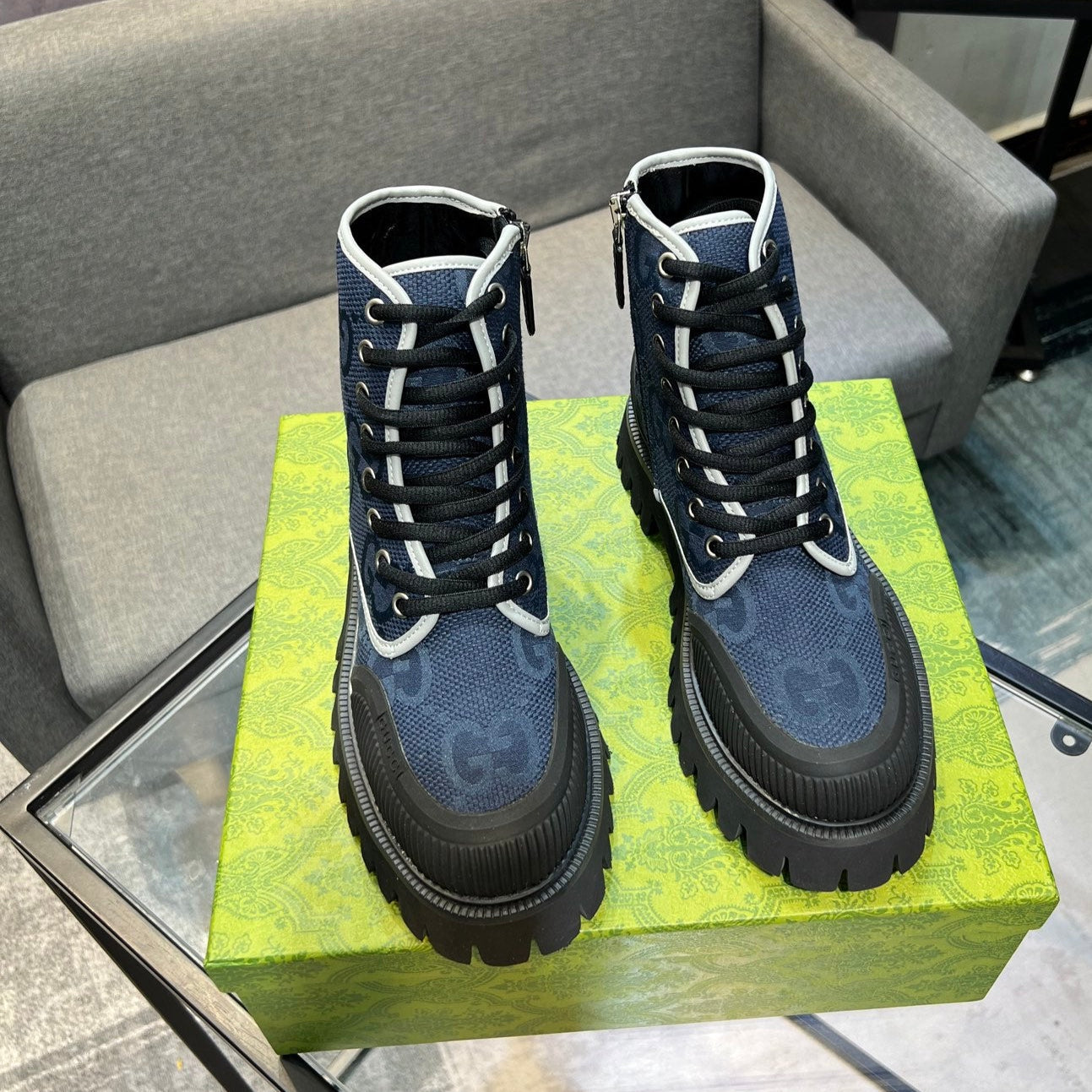 GG Men's 25 Lace up Boot Black Blue Canvas 720793