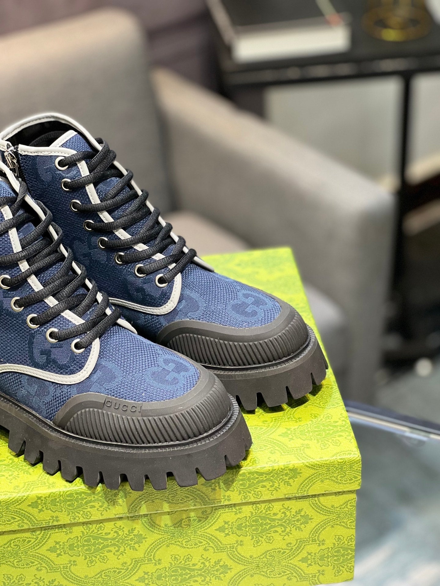 GG Men's 25 Lace up Boot Black Blue Canvas 720793