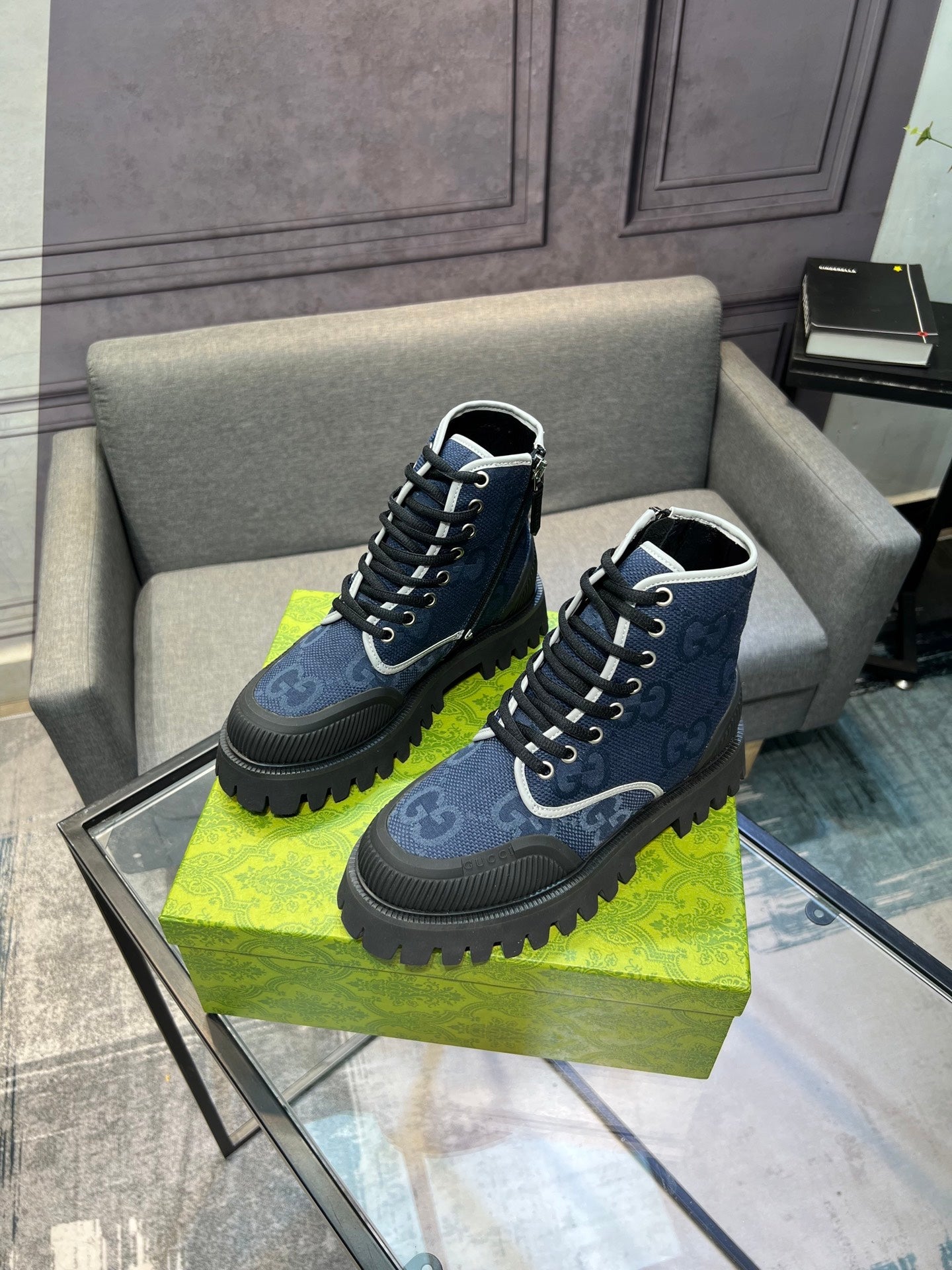 GG Men's 25 Lace up Boot Black Blue Canvas 720793